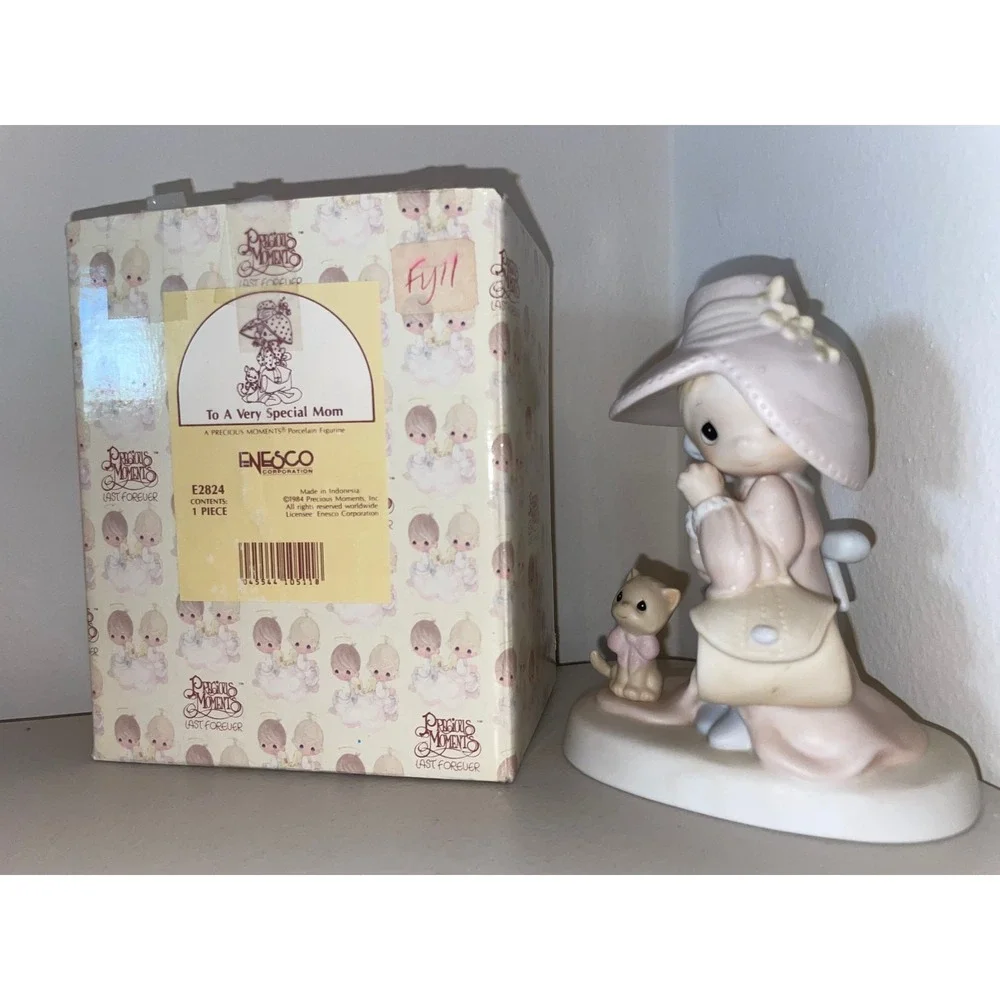 Precious Moments To A Very Special Mom Figurine E2824 Girl with Kitten 1984 Box - Picture 10 of 11